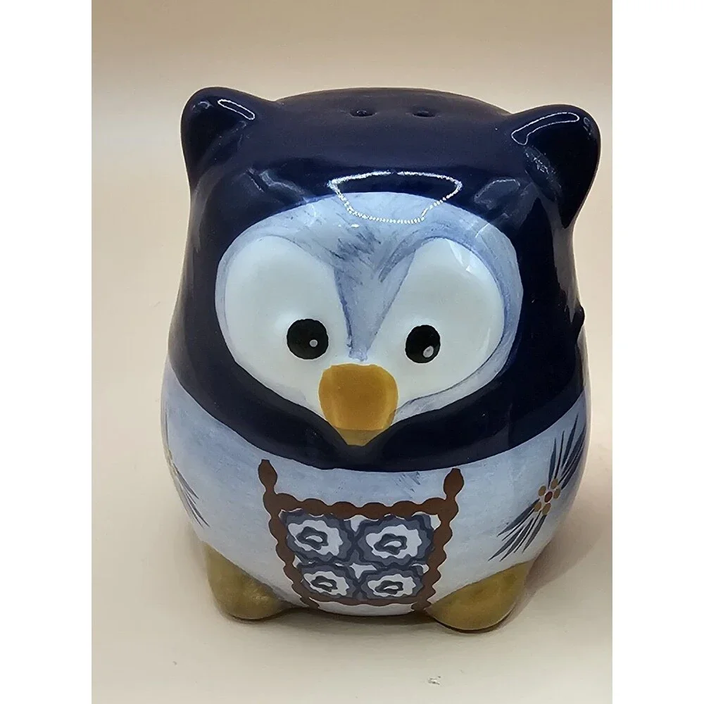 Temptations Old World Dark Blue Ceramic Owl Salt & Pepper Shaker Set